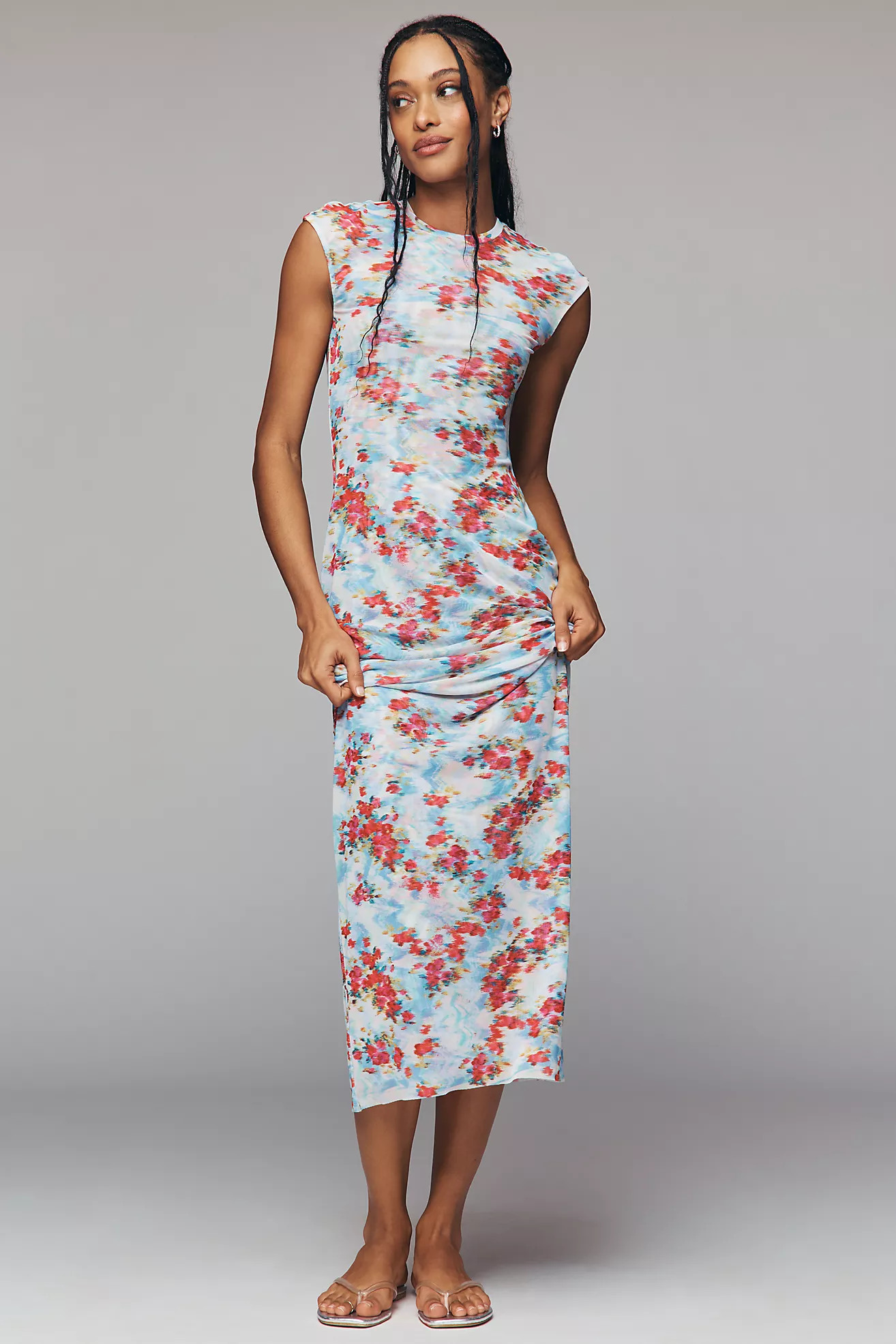 AFRM Short-Sleeve Slim Mesh Maxi Dress | Anthropologie (US)