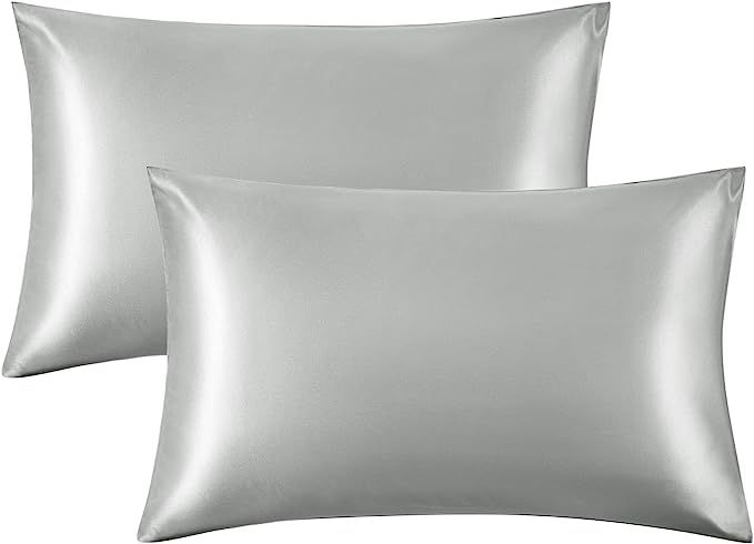 Bedsure Satin Pillowcases Standard Set of 2 - Silver Grey Silk Pillow Cases for Hair and Skin 20x... | Amazon (US)