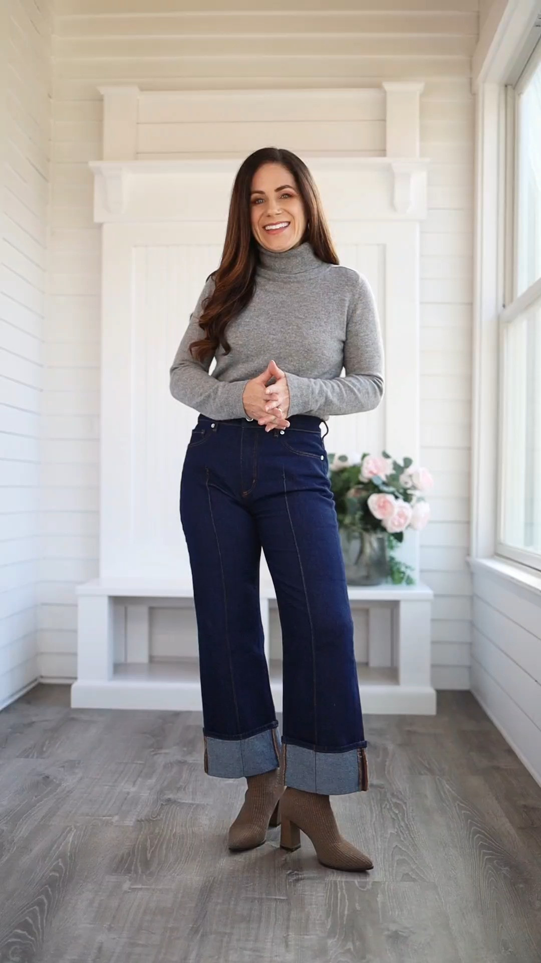 Cuffed denim on super sale! You can snag these wide leg jeans (they're petite-friendly) for $35 right now (originally $90). They've got a structured feel and hold their shape after all-day wear. I typically wear a 26P and sized down to the 25P.  Also available in regular sizes. 

 #LTKWatchNow #LTKSaleAlert #LTKPetite