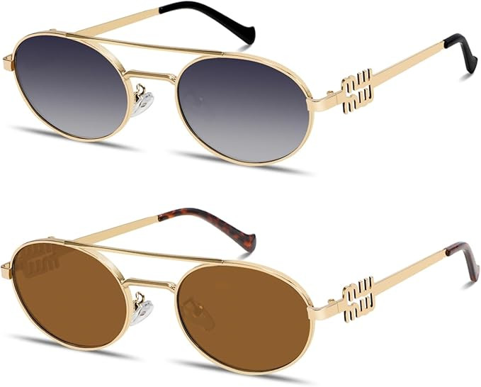 Rmerom Retro Oval 90s Metal Sunglasses for Women, 2026 Trendy Chic Narrow Gold Sun Glasses Fashio... | Amazon (US)