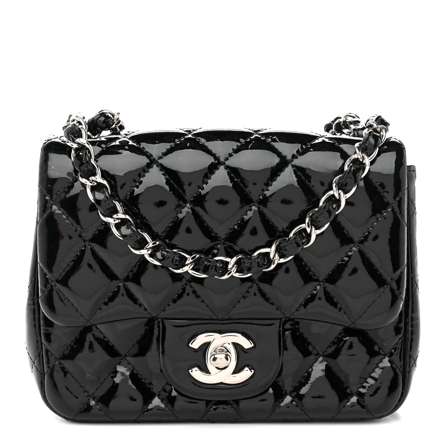 Patent Calfskin Quilted Mini Square Flap Black | FASHIONPHILE (US)