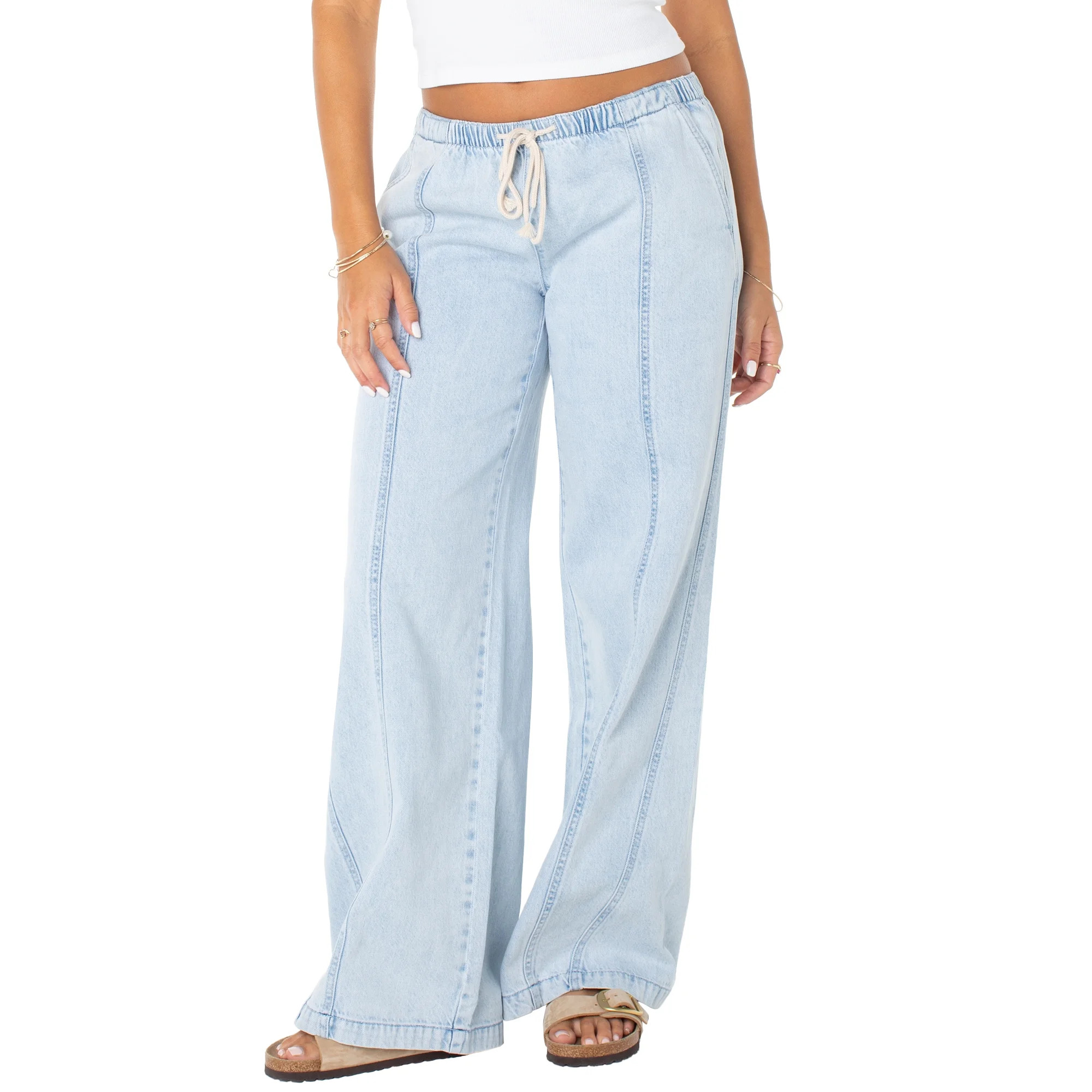 Celebrity Pink Women's and Women's Plus Drapey Wide Leg Jeans, Sizes XS-4X | Walmart (US)