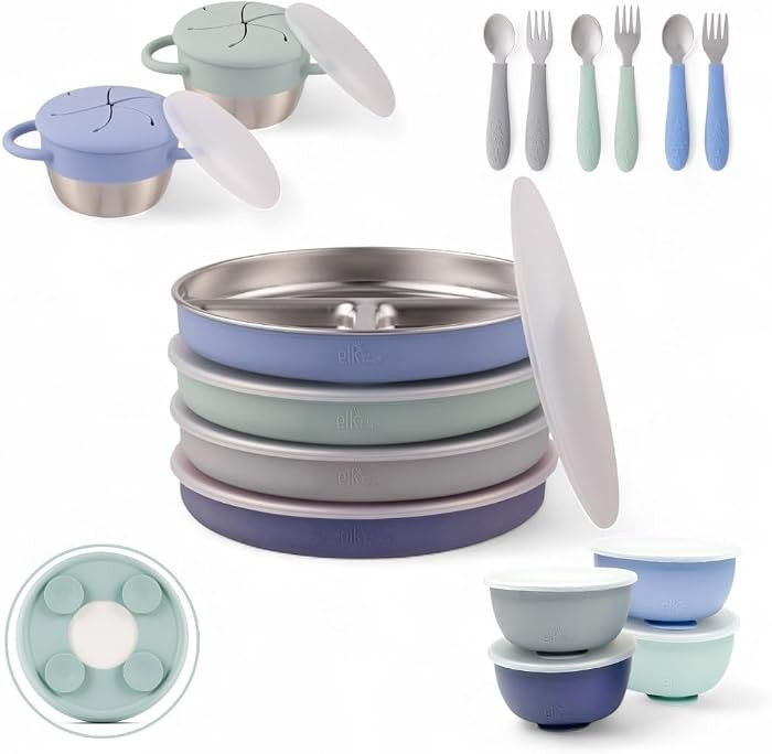 Elk and Friends Kids Stainless Steel Mealtime Suction Bundle | 16pc Set | Amazon (US)