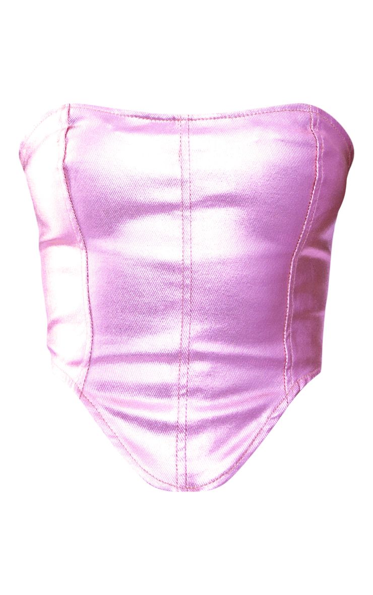 Pink Metallic Coated Denim Corset Top | PrettyLittleThing US