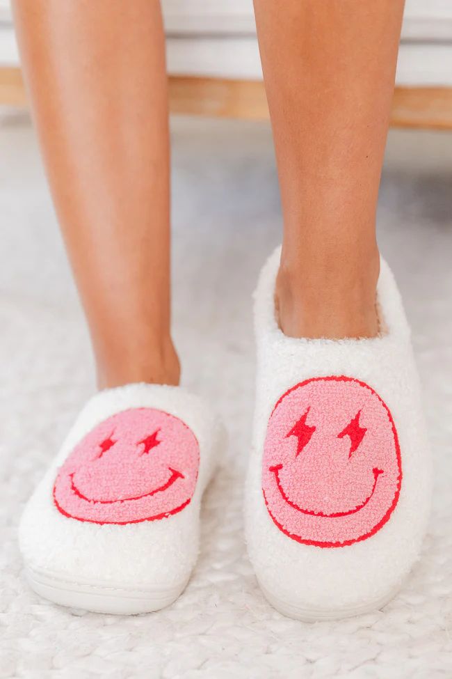 Pink Lightning Bolt Smiley Slippers DOORBUSTER | Pink Lily