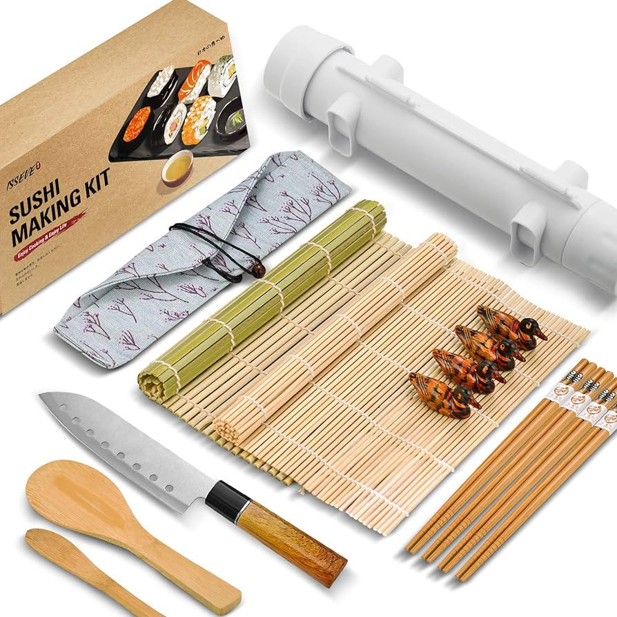 ISSEVE Sushi Making Kit/Sushi Bazooka Maker with Bamboo Mats and Chopsticks, Paddle, Spreader, Su... | Amazon (US)