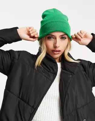 Only ribbed beanie in bright green | ASOS (Global)