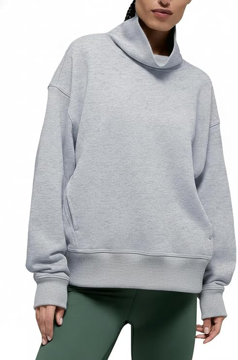 Women's Oversized Mock Neck Sweatshirt Turtleneck Pullover Athletic Long Sleeve Sweatshirt with P... | Amazon (US)