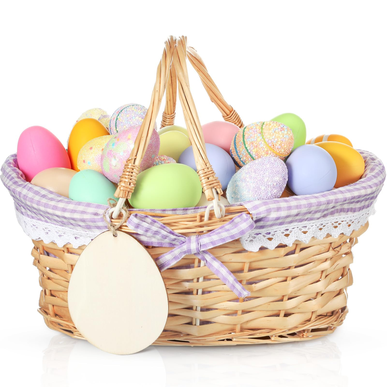 Leinuosen Easter Basket Wicker Picnic Basket with Wooden Egg Cutout Woven Candy Storage Gift Wine... | Amazon (US)