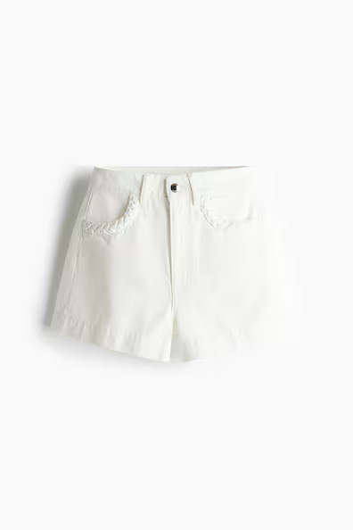 H & M - Braided-trim denim shorts - White | H&M (AU)