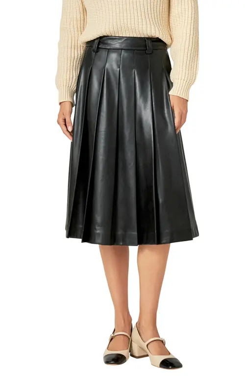 English Factory Pleated Faux Leather Skirt in Black at Nordstrom, Size X-Small | Nordstrom
