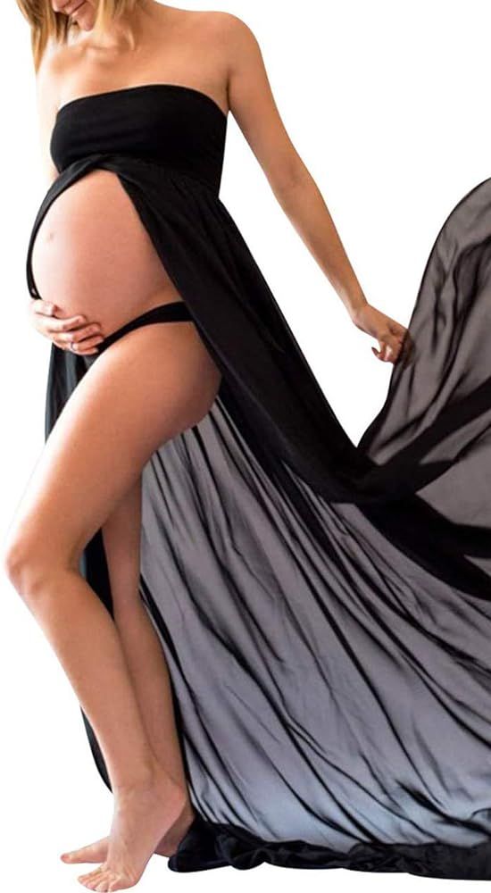 Maternity Off Shoulder Chiffon Gown for Photography Split Front Maxi Pregnancy Dress for Photosho... | Amazon (US)