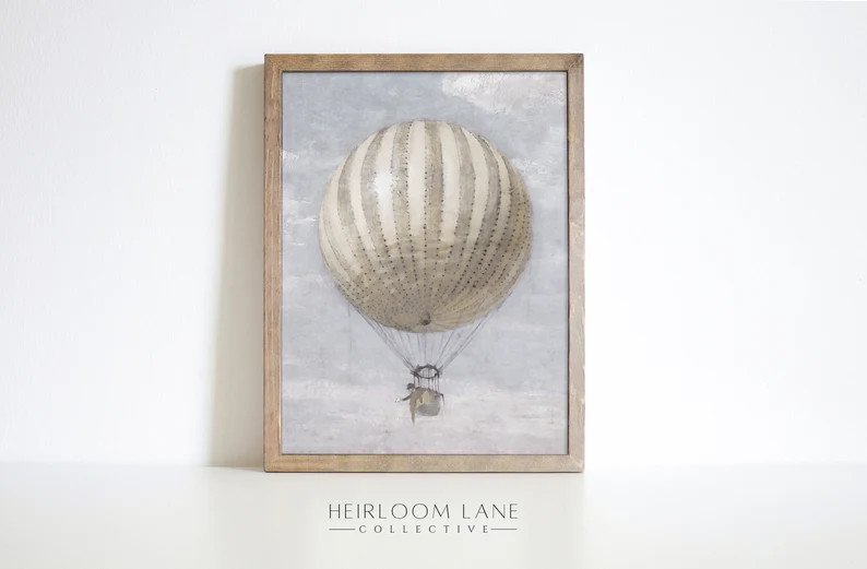 Vintage Hot Air Balloon Print Instant Digital Download Nursery Wall Art Neutral Kids Room Home De... | Etsy (US)