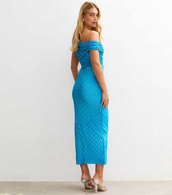 Bright Blue Textured One Shoulder Slit Hem Midi Dress | New Look | New Look (UK)