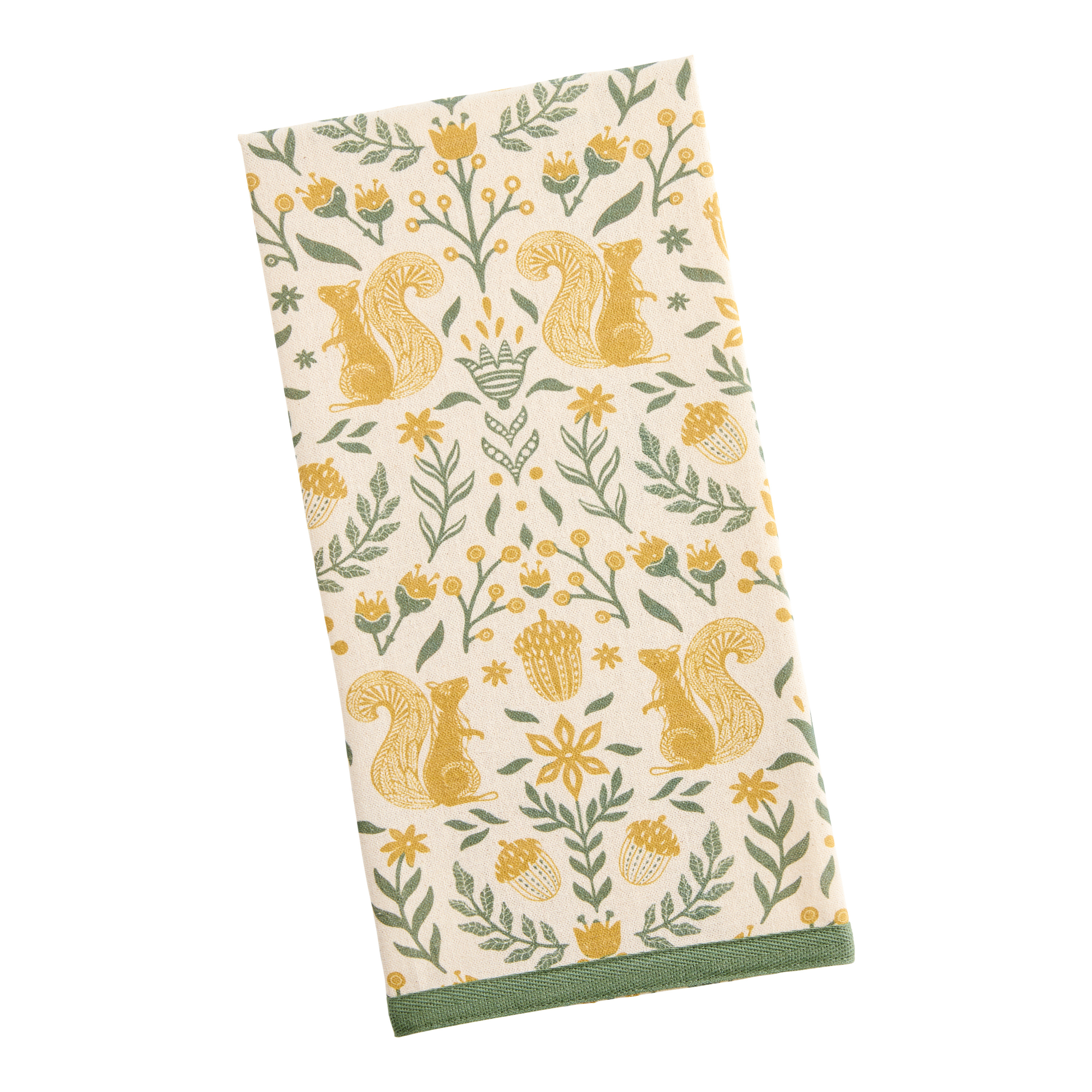 Sage Green and Marigold Scandi Squirrel Kitchen Towel | World Market
