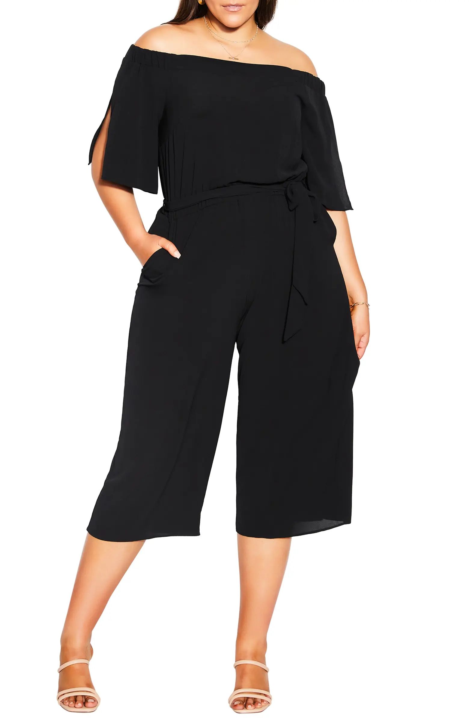 Off the Shoulder Belted Crop Jumpsuit | Nordstrom