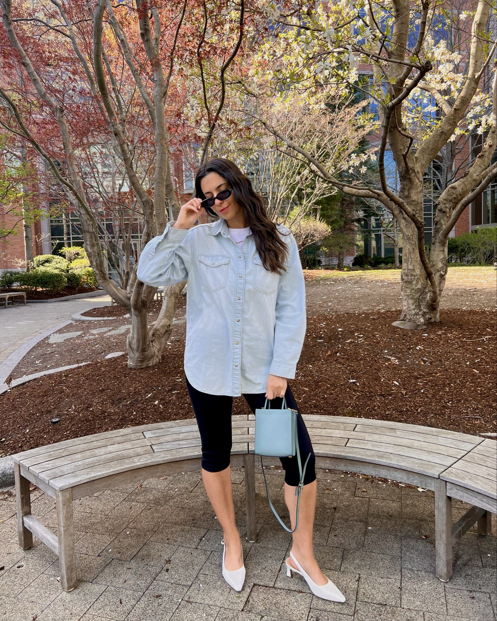 Spring ootd, capris, capri outfit, how to style capris, spring outfit inspiration, elevated casual outfits, minimal style, oversized denim shirt, coach bag

#LTKFindsUnder100