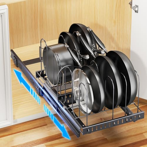 PanPanPal Pots and Pans Organizer for under Cabinet, Pull Out Pan Organizers inside Cabinet with Adjustable Dividers, Kitchen Cabinet Organizers and Storage for Cast-iron Pan, Cutting Board, Pot Lid | Amazon (US)
