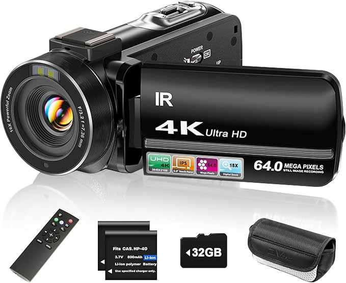 4K Video Camera Camcorder UHD 64MP Vlogging Camera for YouTube 18x Digital Zoom 3" 270° Rotation... | Amazon (US)
