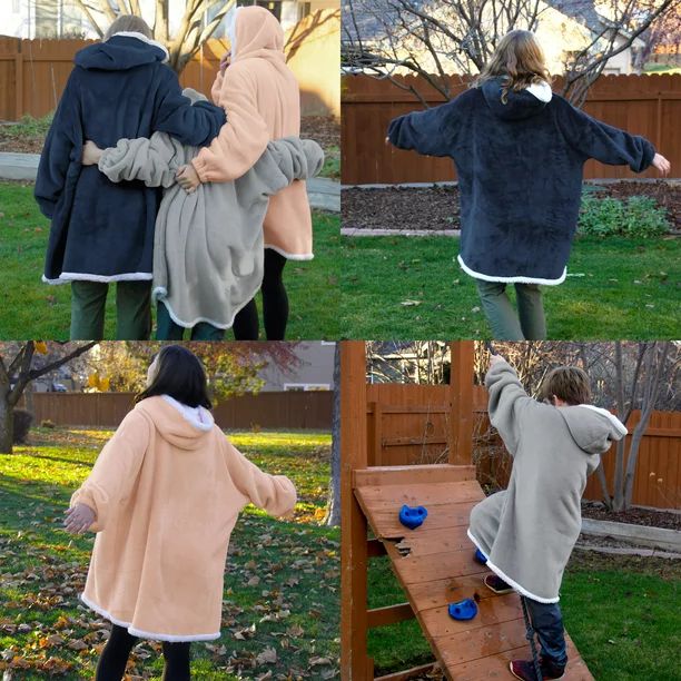 Mainstays Wearable Sherpa Hoodie Throw Blanket, One Size35" x 33", Gray - Walmart.com | Walmart (US)