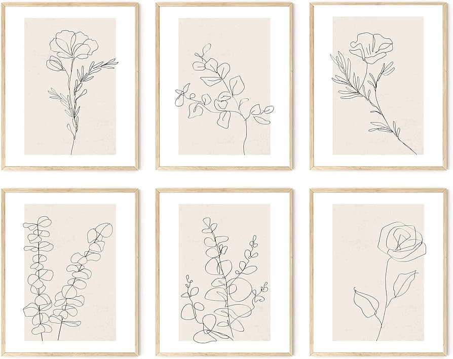 Neutral Botanical Wall Art Set of 6, Minimalist Abstract Botanical Prints Beige Leaf Plant Wall D... | Amazon (US)