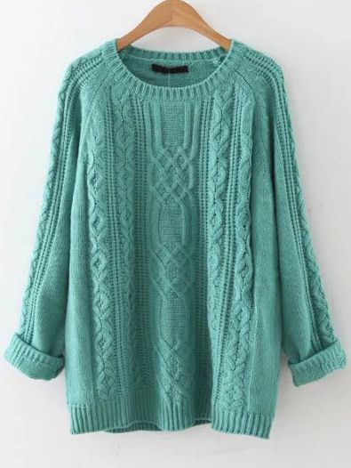 Blue Cable Knit Raglan Sleeve Sweater | SHEIN