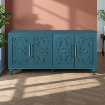 63" Large Storage Cabinet with Carved Flower Doors and Adjustable Shelves | Target