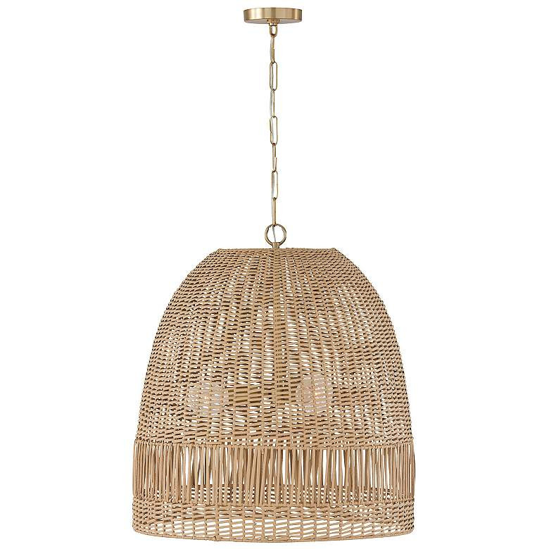 Capital Lighting Naomi 24" Wide 3-Light Matte Brass and Rattan Pendant | Lamps Plus