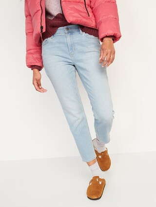 Mid-Rise Built-In Warm Light-Wash Boyfriend Jeans for Women | Old Navy (US)
