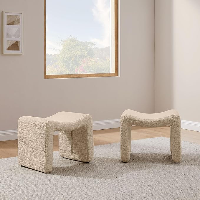 Modern Boucle Ottoman, Vanity Stool Chair, Foot Stool with Wooden Legs Sofa Bench Footstool Extra... | Amazon (US)
