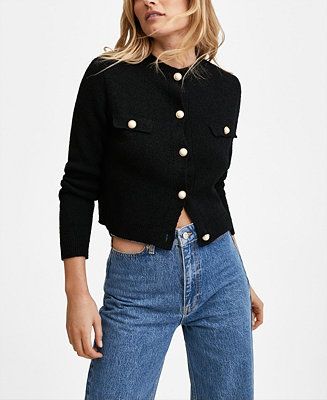 MANGO Women's Knitted Cardigan with Jewel Button & Reviews - Sweaters - Women - Macy's | Macys (US)