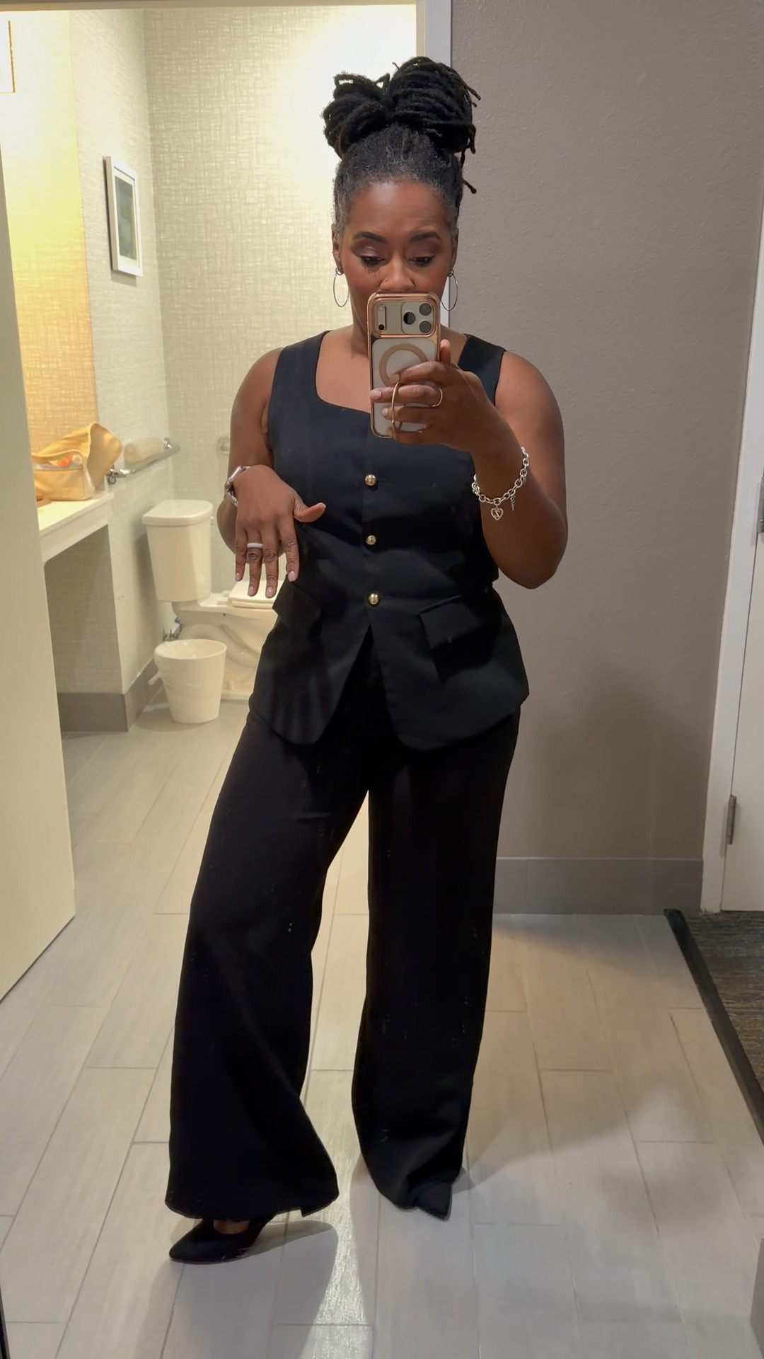 Blacked out but never boring 🖤 Gold buttons for a little luxury, wide-legs for the drama.

#AllBlackEverything #Workwear #BusinessChic #OfficeStyle #WideLegPants #VestStyle #MonochromeOutfit #ChicStyle #OOTD #LTKStyle #LTKWorkwear #FallStyle


#LTKWorkwear #LTKStyleTip #LTKgrwm