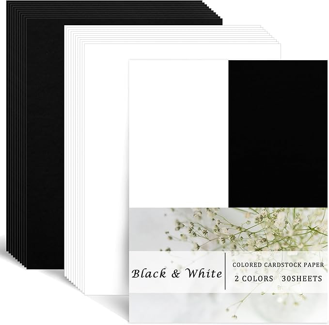 Whaline 30 Sheets 8.5 x 11 Inch Black White Card Stock Paper Solid Core Scrapbook Paper for Print... | Amazon (US)