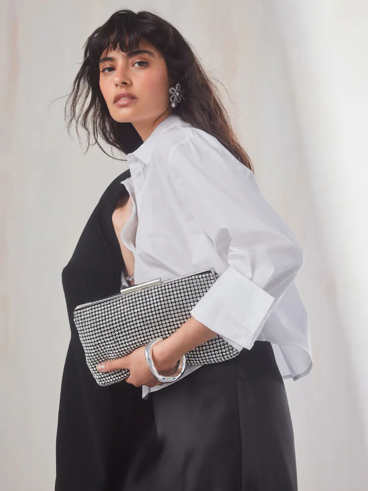 Silver Sparkle Clutch Bag | Next EU