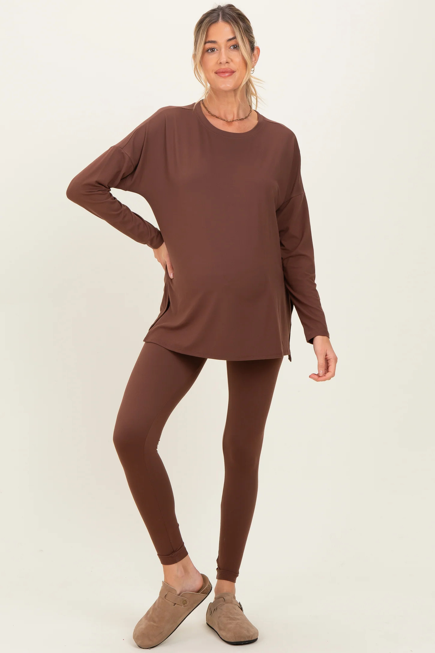 Brown Brushed Knit Maternity Oversized Top and Legging Set | PinkBlush Maternity