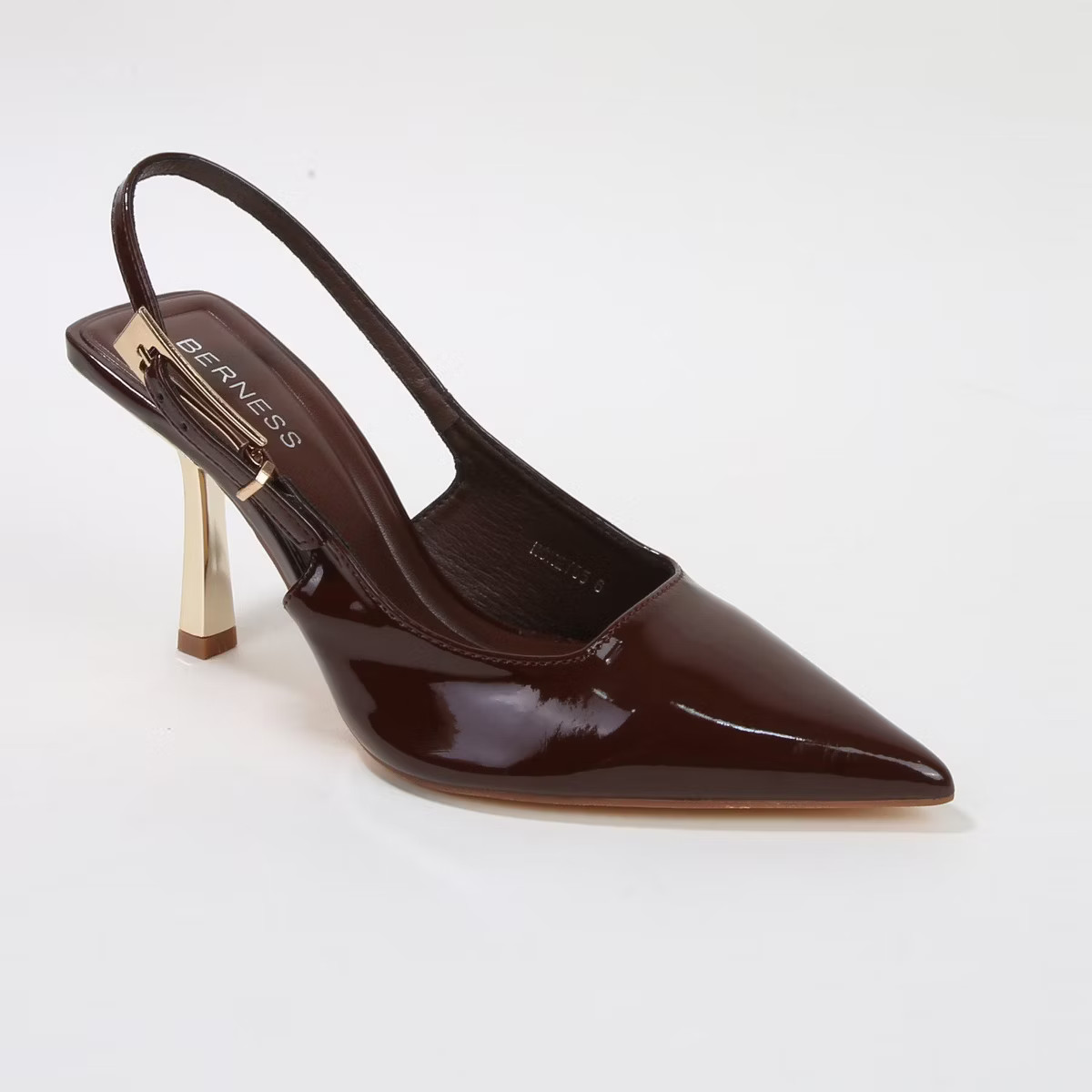 Berness Women's Honey Glossy Slingback Heels with Gold Buckle Detail | Target