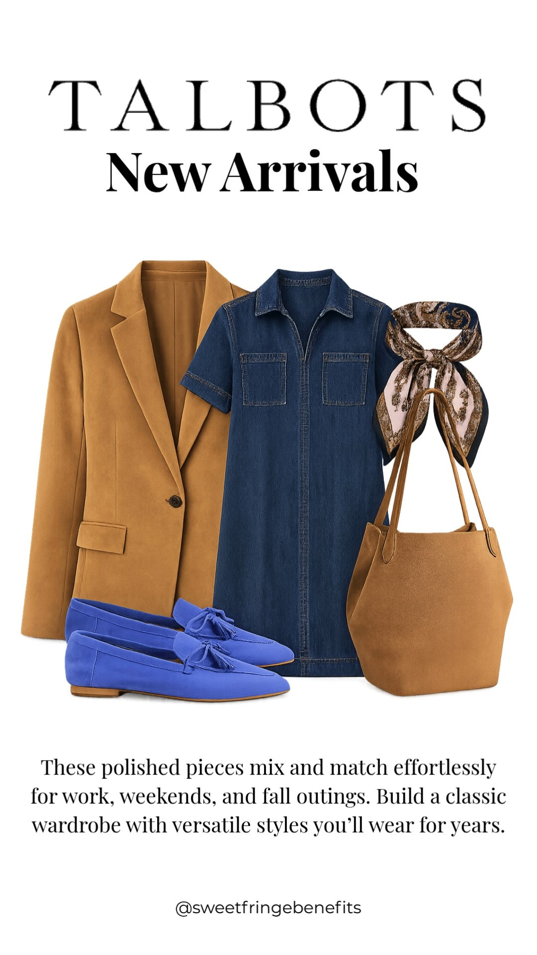 Talbots new arrivals are full of timeless pieces you’ll reach for season after season. From the classic denim dress to the rich suede blazer and colorful accessories, these styles make it easy to create polished outfits for work, weekends, and everything in between.

💡 LTK MADE EASY
❤️ Heart = Support my posts!
🔖 Save = Get sale & restock alerts
📋 Lists = Keep favorites organized
📲 Share = Send lists and products to a friend. Hello, Christmas List!
💬 Comment = Ask me anything about what I’m wearing.:-) 

 #LTKootd #LTKstorytime #LTKSeasonal