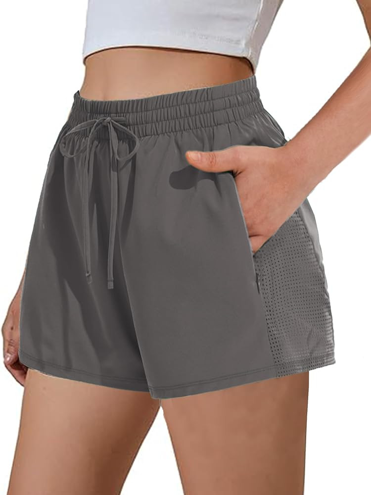 PINSPARK Womens Athletic Shorts High Waisted Running Shorts 2 in 1 Drawstring Quick Dry Gym Short... | Amazon (US)