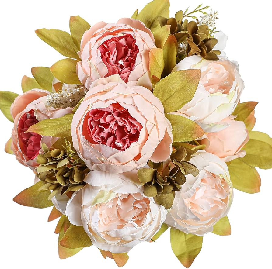 Floralsecret 1 Pack Artificial Peony Fake Flowers Silk Peonies Flowers Vintage Home Decoration Office Wedding Decor (Light Pink) | Amazon (US)