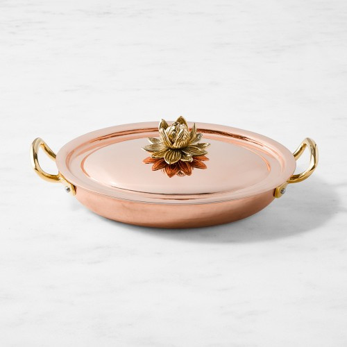 Ruffoni Historia Hammered Copper Covered Au Gratin with Lotus Knob, 1 1/2-Qt. | Williams-Sonoma