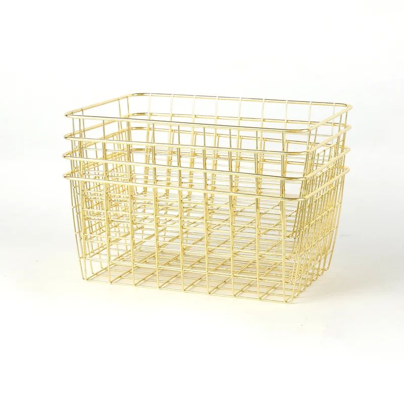 4 Pack Basics Stackable Metal Wire Storage Basket Set For Kitchen Or Bathroom - Black/White/Gold/... | Wayfair North America