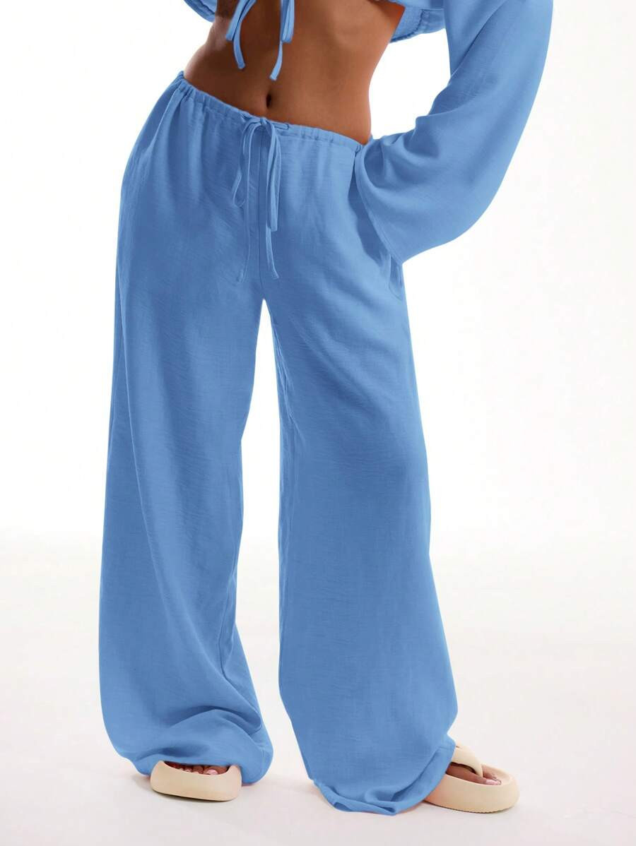 MUSERA Tie Front Linen Feel Beach Trousers Boho Elegant Holiday Casual | SHEIN