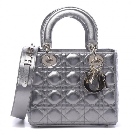 CHRISTIAN DIOR Metallic Calfskin Cannage My ABCDior Lady Dior Steel Grey | Fashionphile
