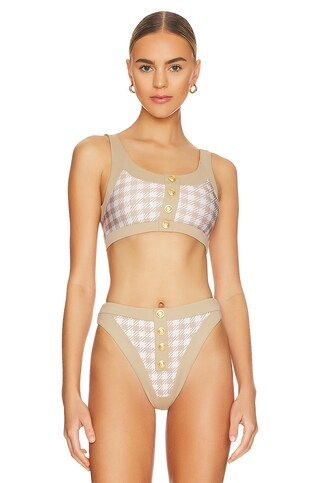 BEACH RIOT Isle Bikini Top in Taupe Houndstooth from Revolve.com | Revolve Clothing (Global)