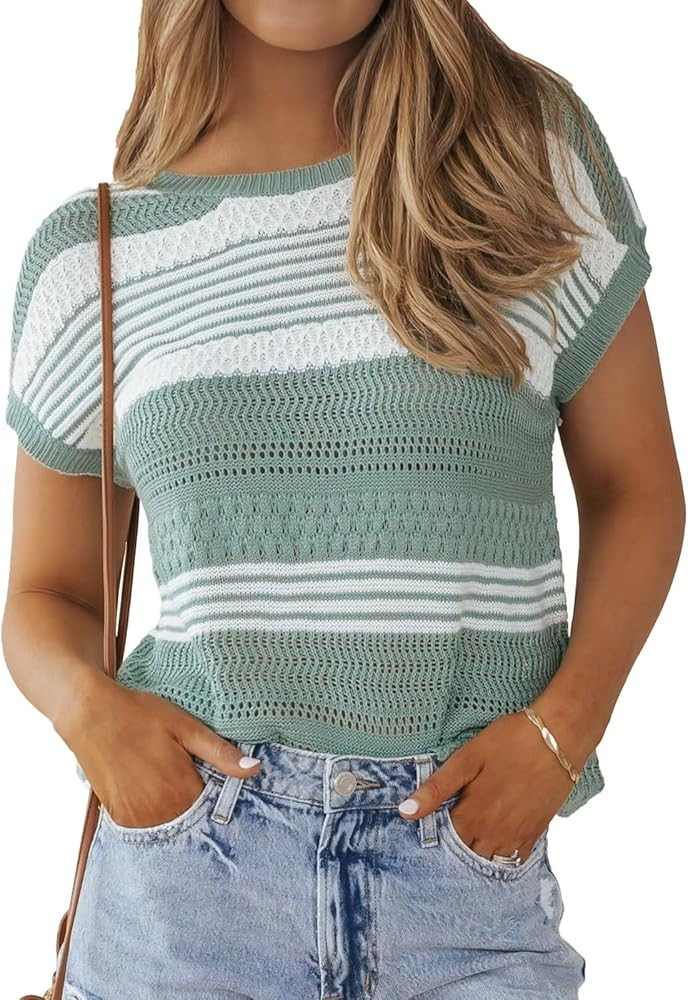 CiCiBird Women Casual Short Sleeve Sweaters Tops Cute Crew Neck Pullover Shirt Lightweight Knit S... | Amazon (US)