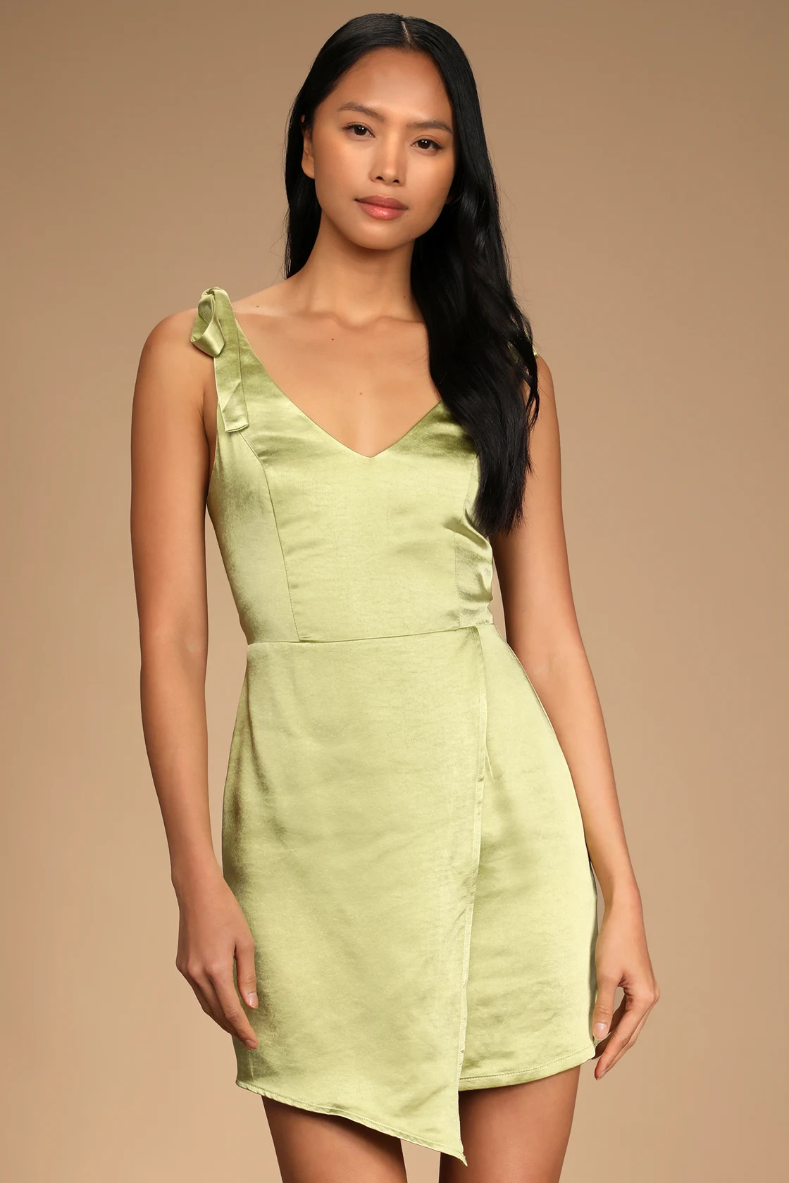 Great Romance Light Green Satin Tie-Strap Tulip Mini Dress | Lulus (US)