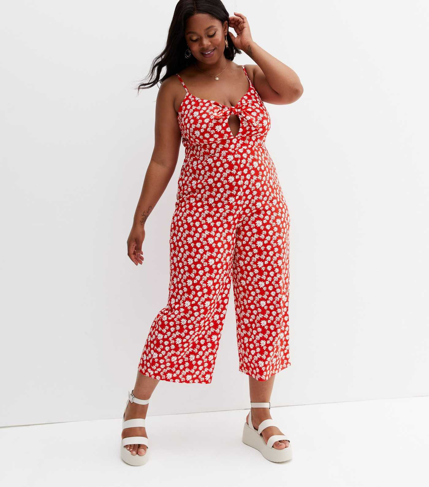 Red Floral Strappy Tie Front Crop Wide Leg Jumpsuit
						
						Add to Saved Items
						Remove ... | New Look (UK)