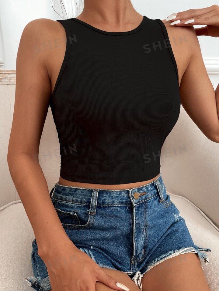 SHEIN Frenchy Solid Rib Knit Tank Top | SHEIN
