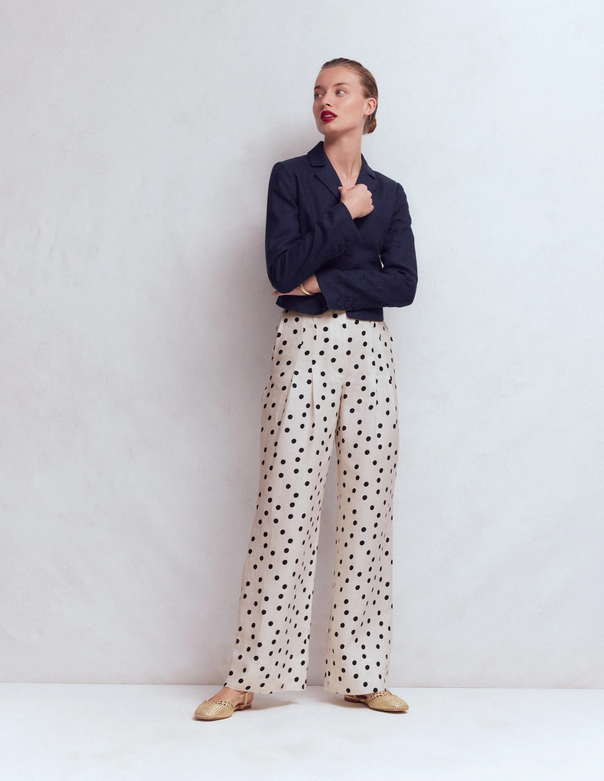 Mayfair Linen Trousers-Ivory, Painted Dot | Boden UK
