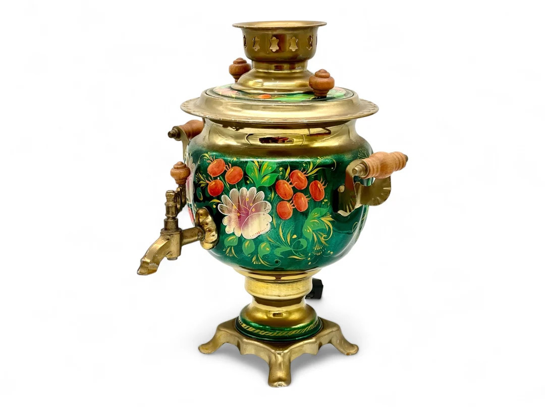 Vintage Soviet Russian Electric Samovar Hand Painted Green Toned Floral Teapot Flowers 3 liters | Etsy (US)